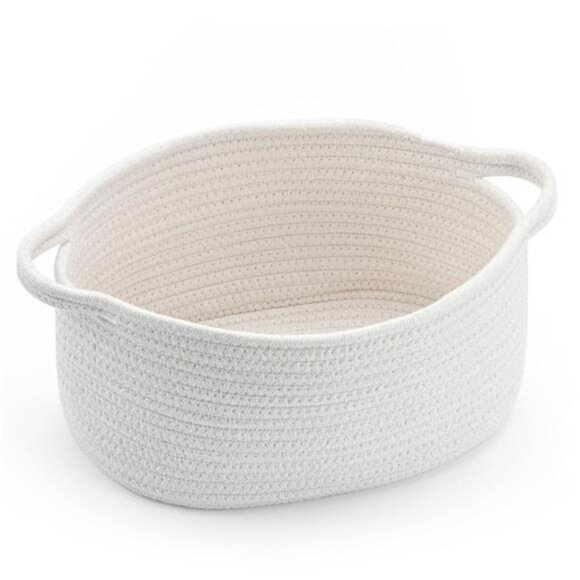 Woven Cotton Storage Basket with Handles Baby Gift Bin Nursery Organizer - Picture 1 of 7